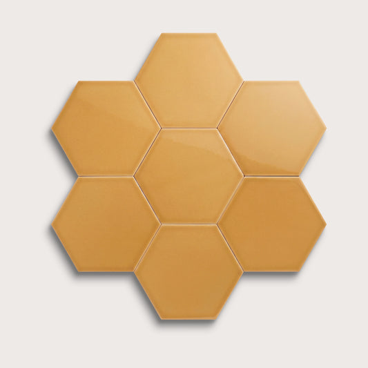 Gambol Gold ceramic tile, 8 inch hex, gloss finish