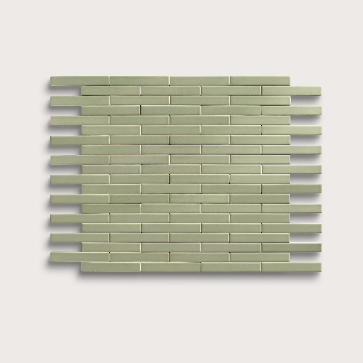 Ghetty Green ceramic tile, 1 by 6 inch subway mosaic, matte finish