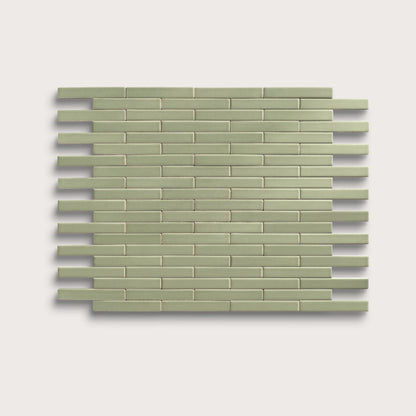 Ghetty Green ceramic tile, 1 by 6 inch subway mosaic, matte finish