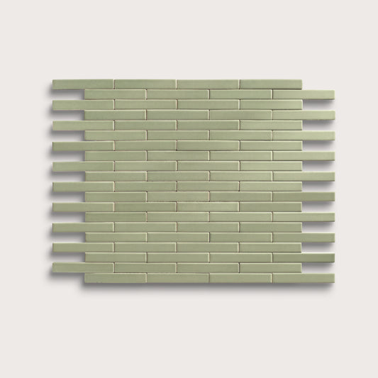 Ghetty Green ceramic tile, 1 by 6 inch subway mosaic, matte finish