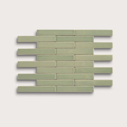 Ghetty Green ceramic tile, 1 by 6 inch subway mosaic, matte finish