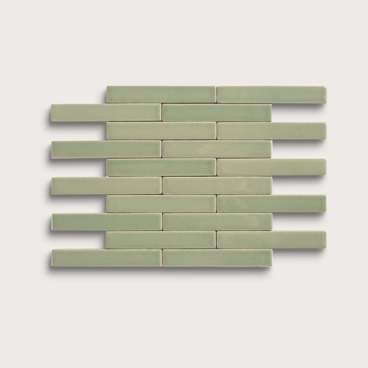 Ghetty Green ceramic tile, 1 by 6 inch subway mosaic, matte finish