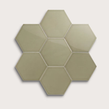 Ghetty Green ceramic tile, 8 inch hex, gloss finish