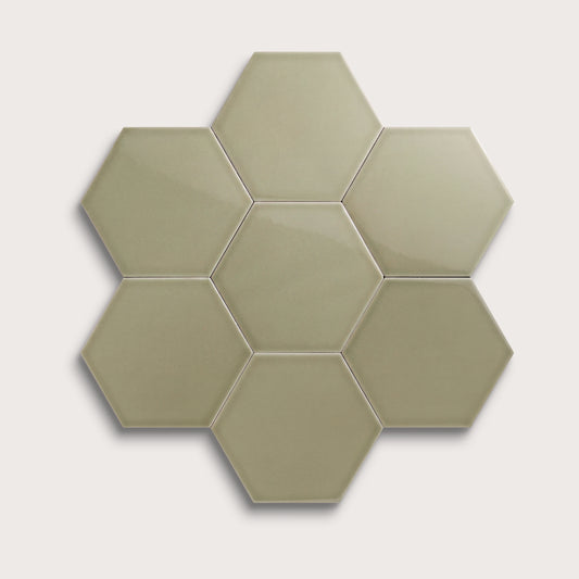 Ghetty Green ceramic tile, 8 inch hex, gloss finish