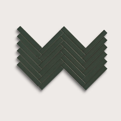 Green River ceramic tile, 1 by 6 inch herringbone mosaic, matte finish