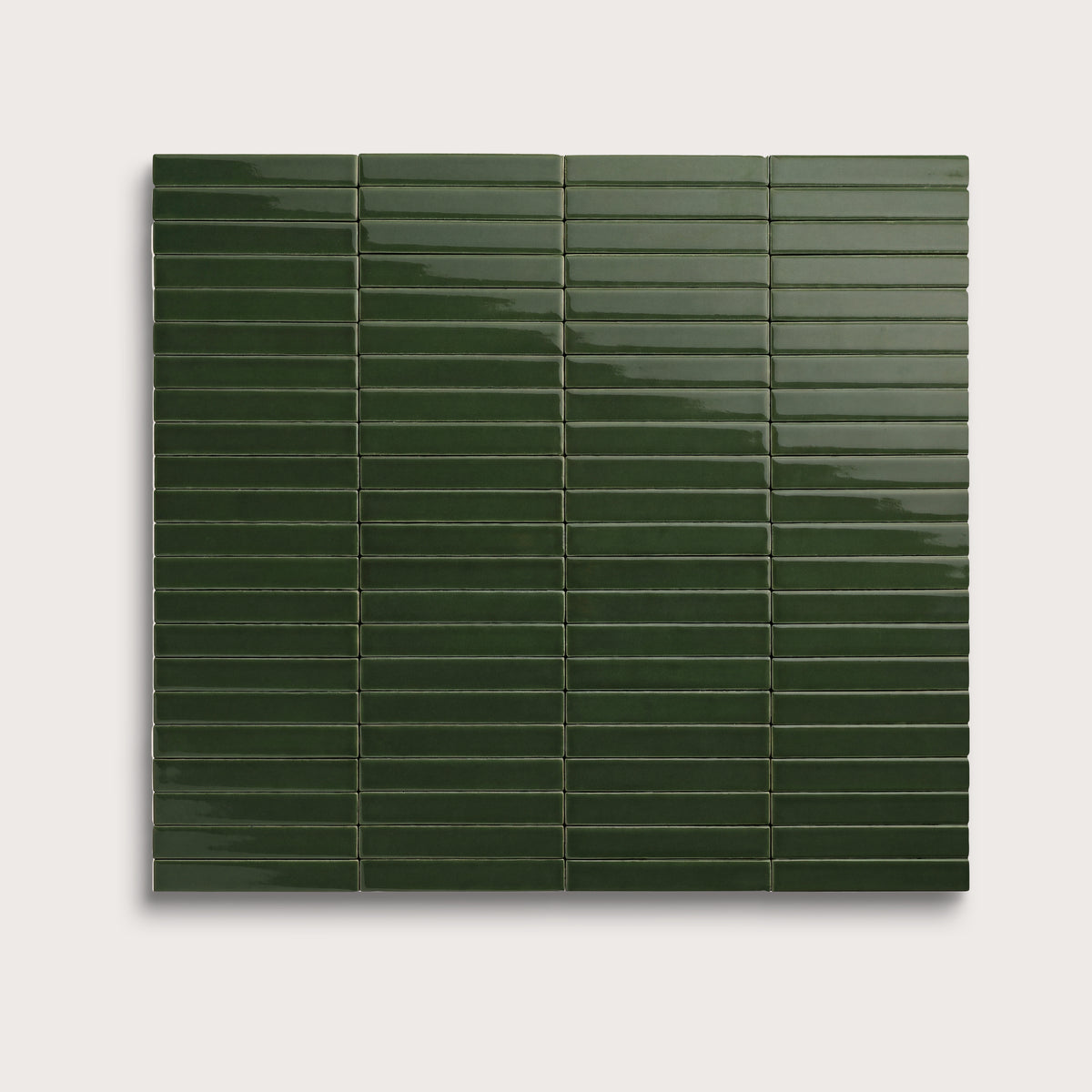 Green River ceramic tile, 1 by 6 inch stacked mosaic, gloss finish