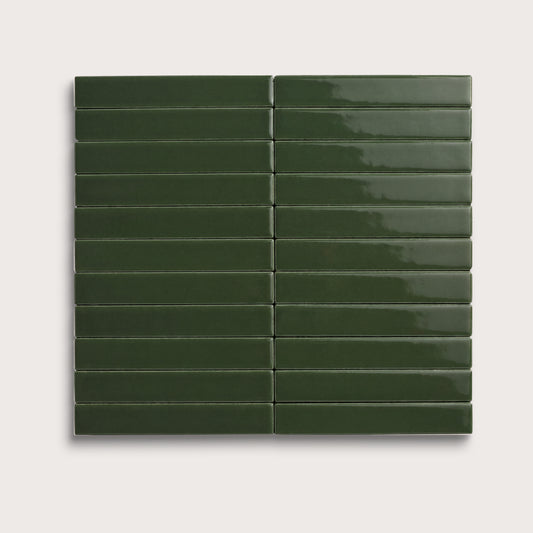Green River ceramic tile, 1 by 6 inch stacked mosaic, gloss finish