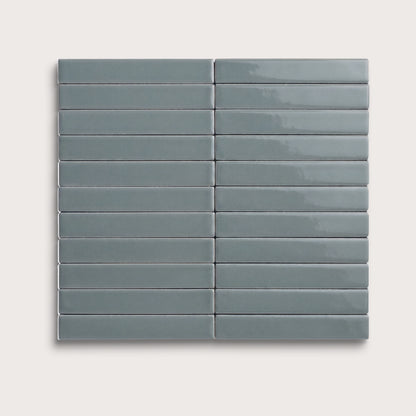 Grey Street ceramic tile, 1 by 6 inch stacked mosaic, gloss finish