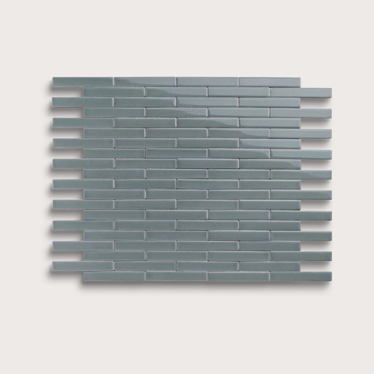 Grey Street ceramic tile, 1 by 6 inch subway mosaic, gloss finish