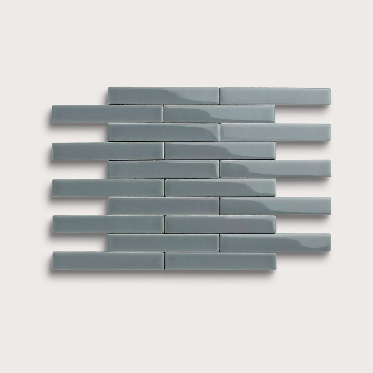 Grey Street ceramic tile, 1 by 6 inch subway mosaic, gloss finish