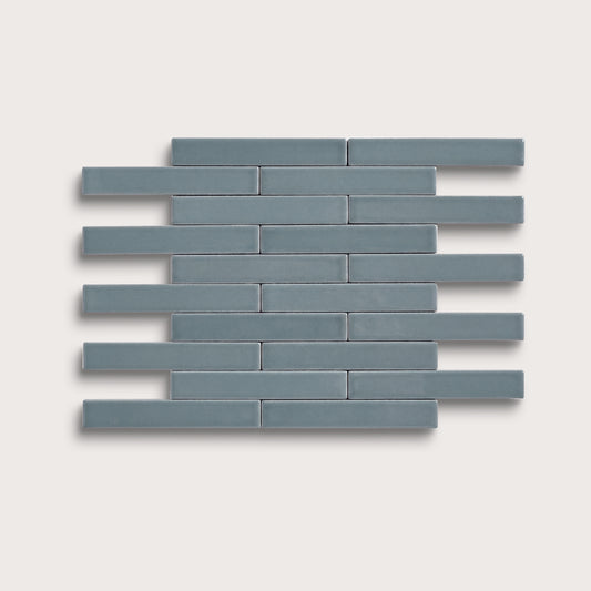 Grey Street ceramic tile, 1 by 6 inch subway mosaic, matte finish