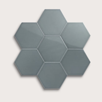 Grey Street ceramic tile, 8 inch hex, gloss finish