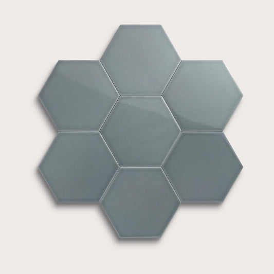 Grey Street ceramic tile, 8 inch hex, gloss finish