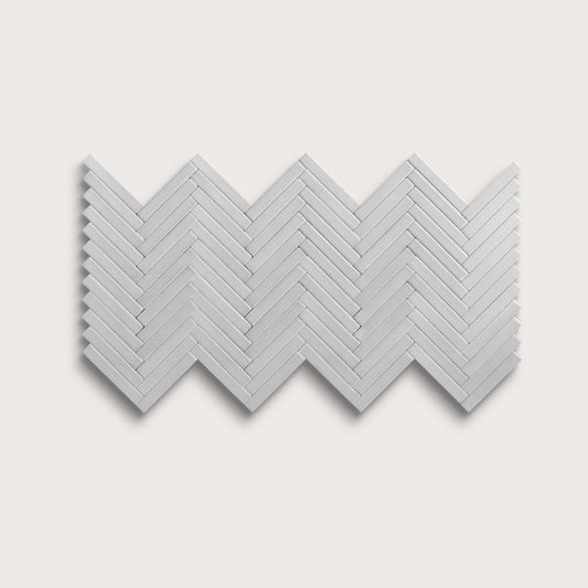 Haze ceramic tile, 1 by 6 inch herringbone mosaic, matte finish