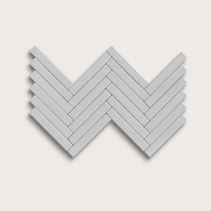Haze ceramic tile, 1 by 6 inch herringbone mosaic, matte finish