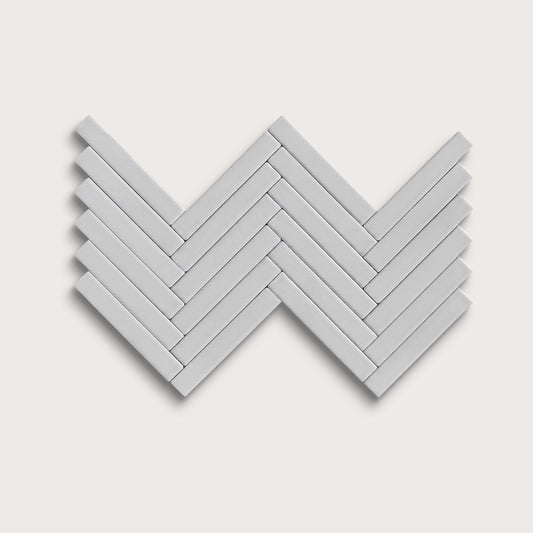 Haze ceramic tile, 1 by 6 inch herringbone mosaic, matte finish