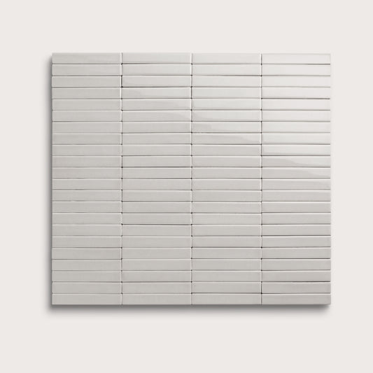 Haze ceramic tile, 1 by 6 inch stacked mosaic, gloss finish