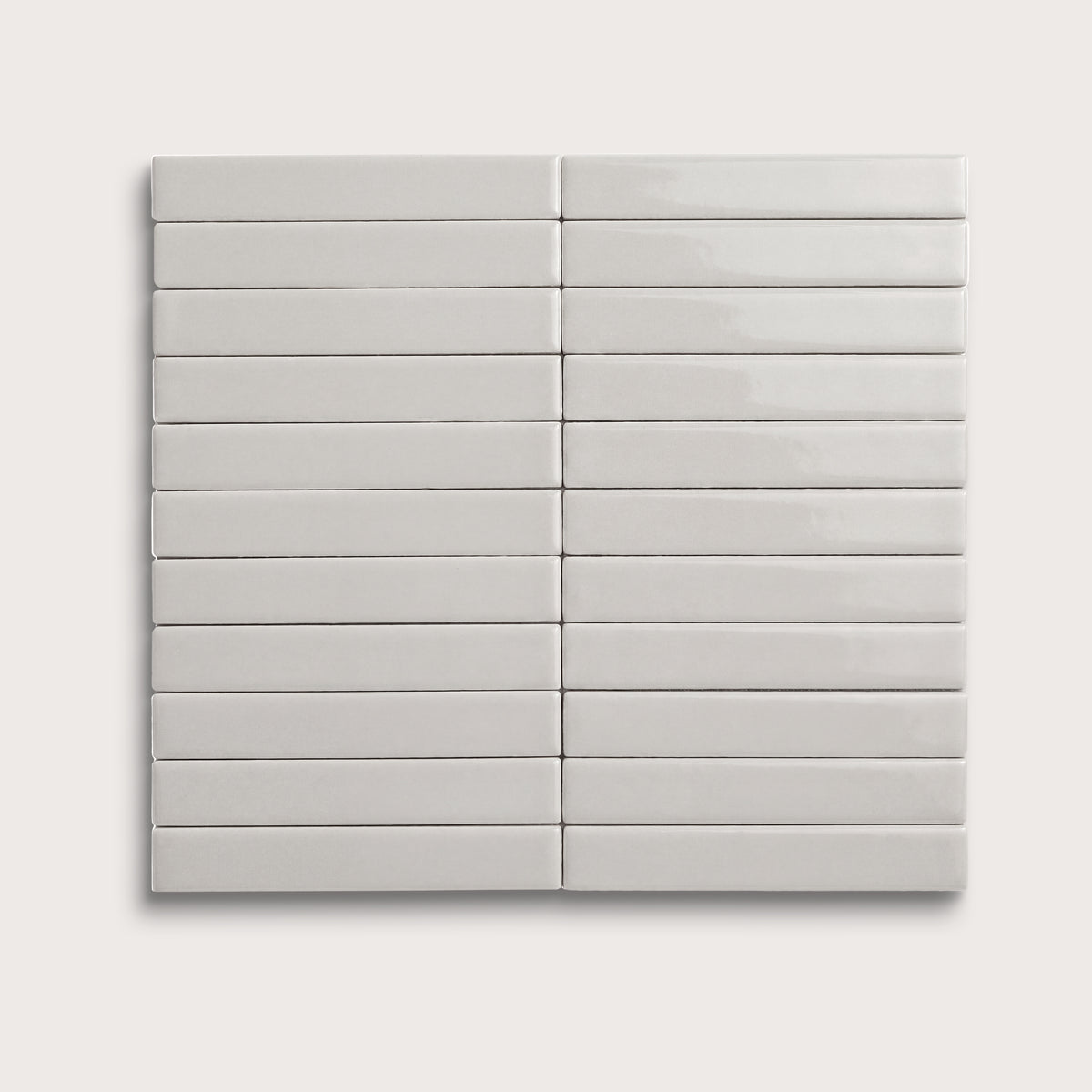 Haze ceramic tile, 1 by 6 inch stacked mosaic, gloss finish