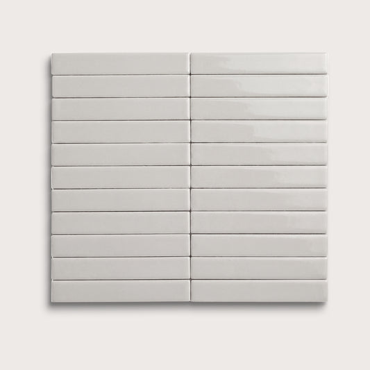 Haze ceramic tile, 1 by 6 inch stacked mosaic, gloss finish