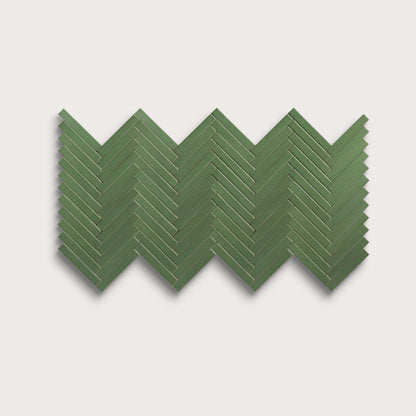 Kale ceramic tile, 1 by 6 inch herringbone mosaic, matte finish