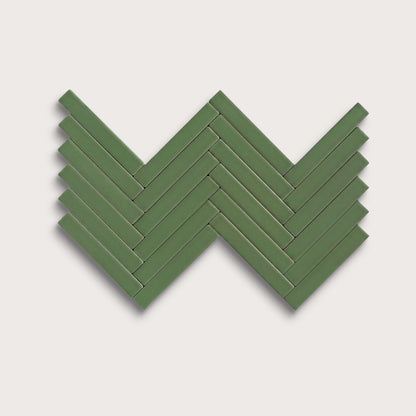 Kale ceramic tile, 1 by 6 inch herringbone mosaic, matte finish