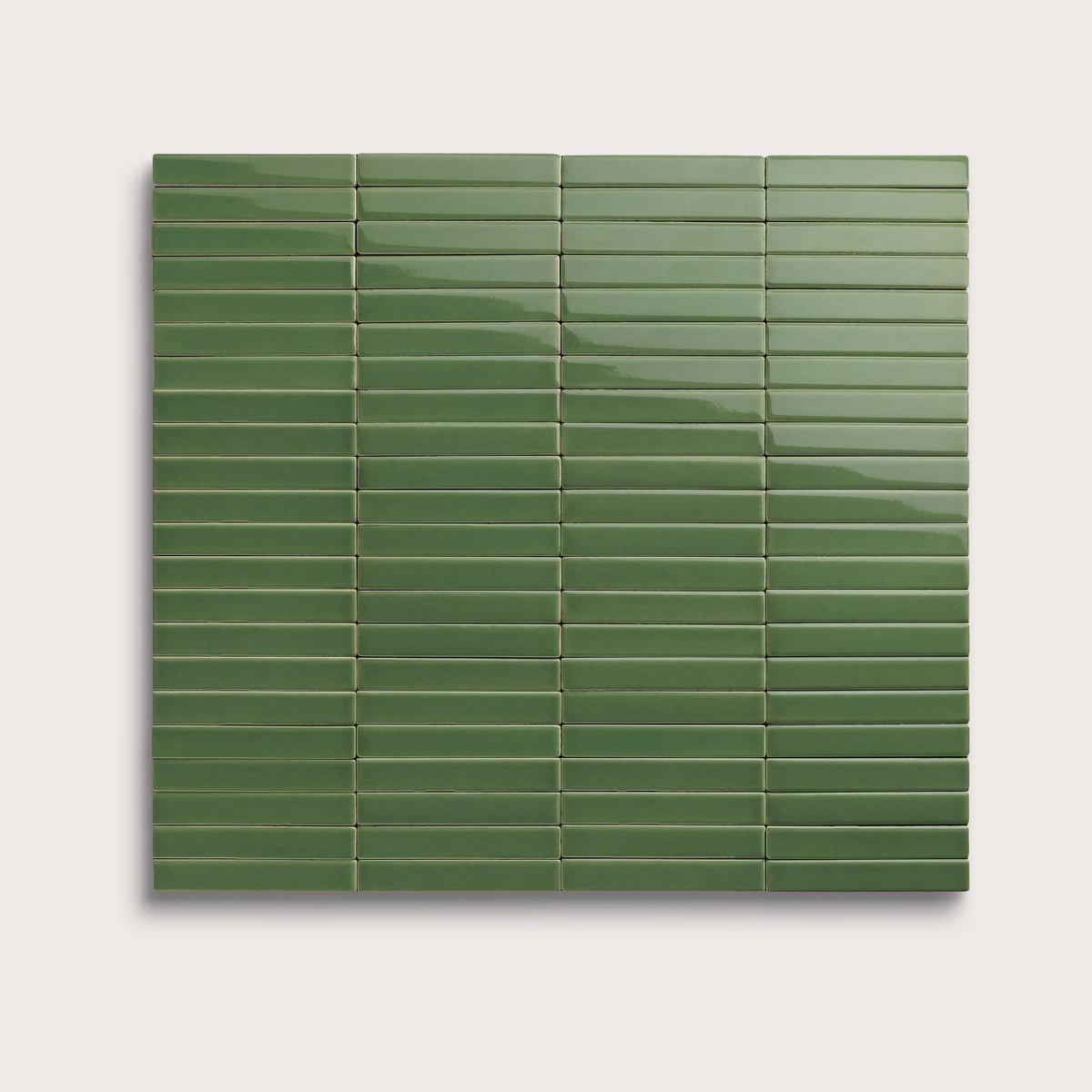 Kale ceramic tile, 1 by 6 inch stacked mosaic, gloss finish