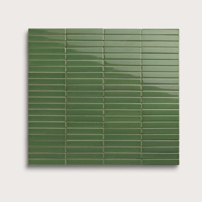 Kale ceramic tile, 1 by 6 inch stacked mosaic, gloss finish