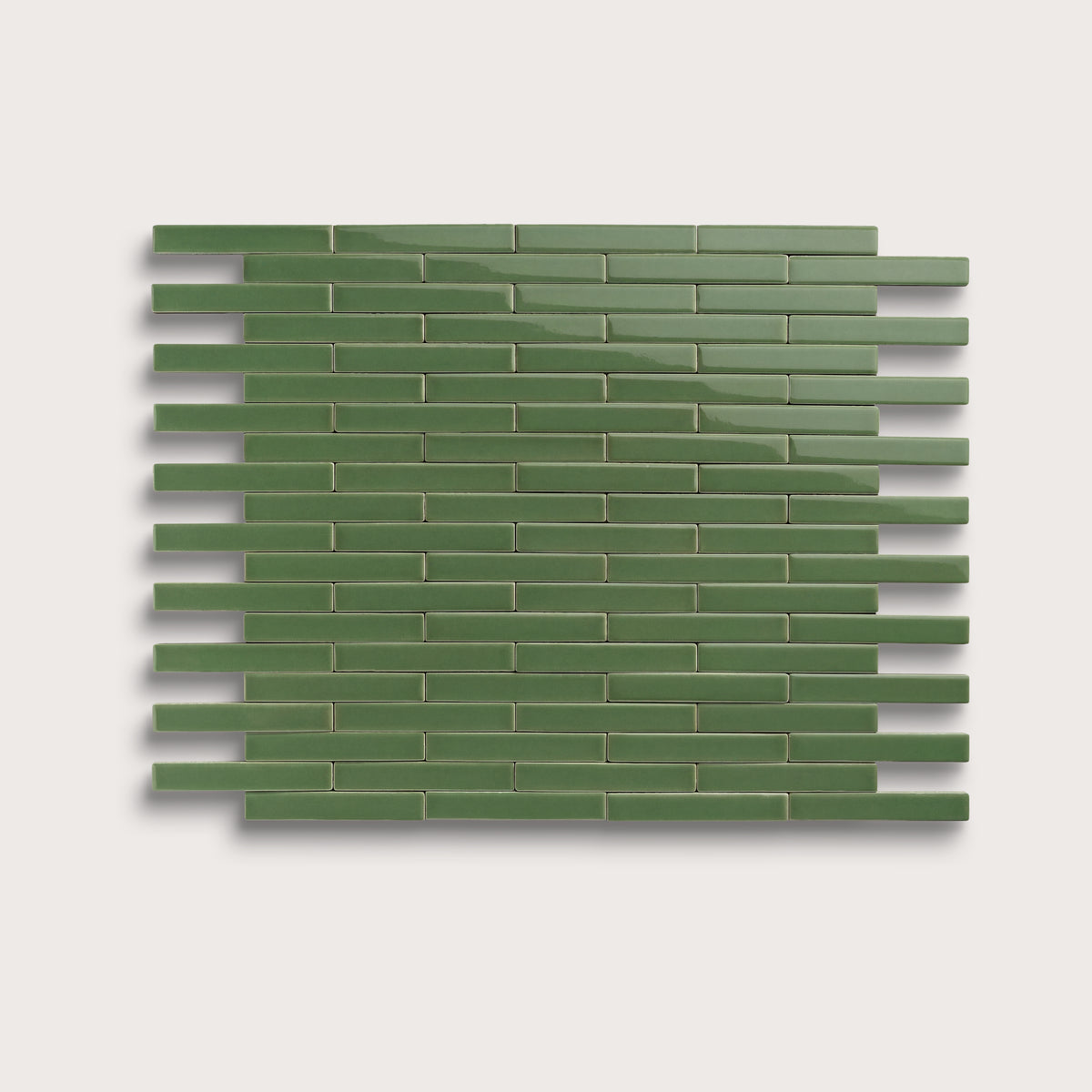 Kale ceramic tile, 1 by 6 inch subway mosaic, gloss finish