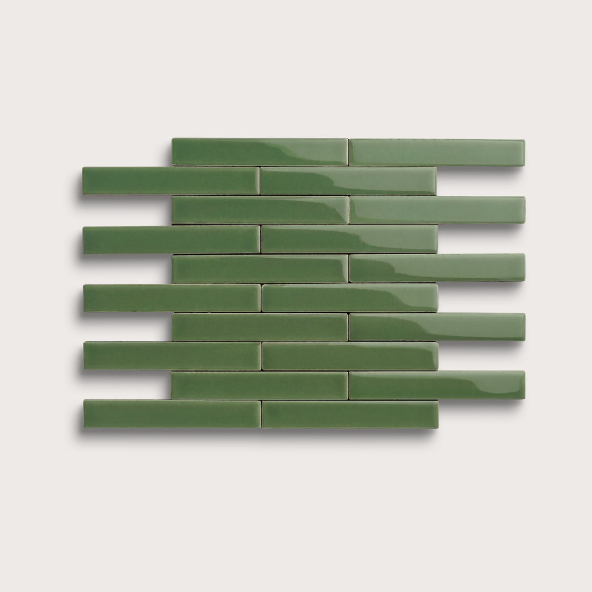 Kale ceramic tile, 1 by 6 inch subway mosaic, gloss finish
