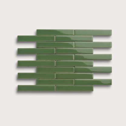 Kale ceramic tile, 1 by 6 inch subway mosaic, gloss finish
