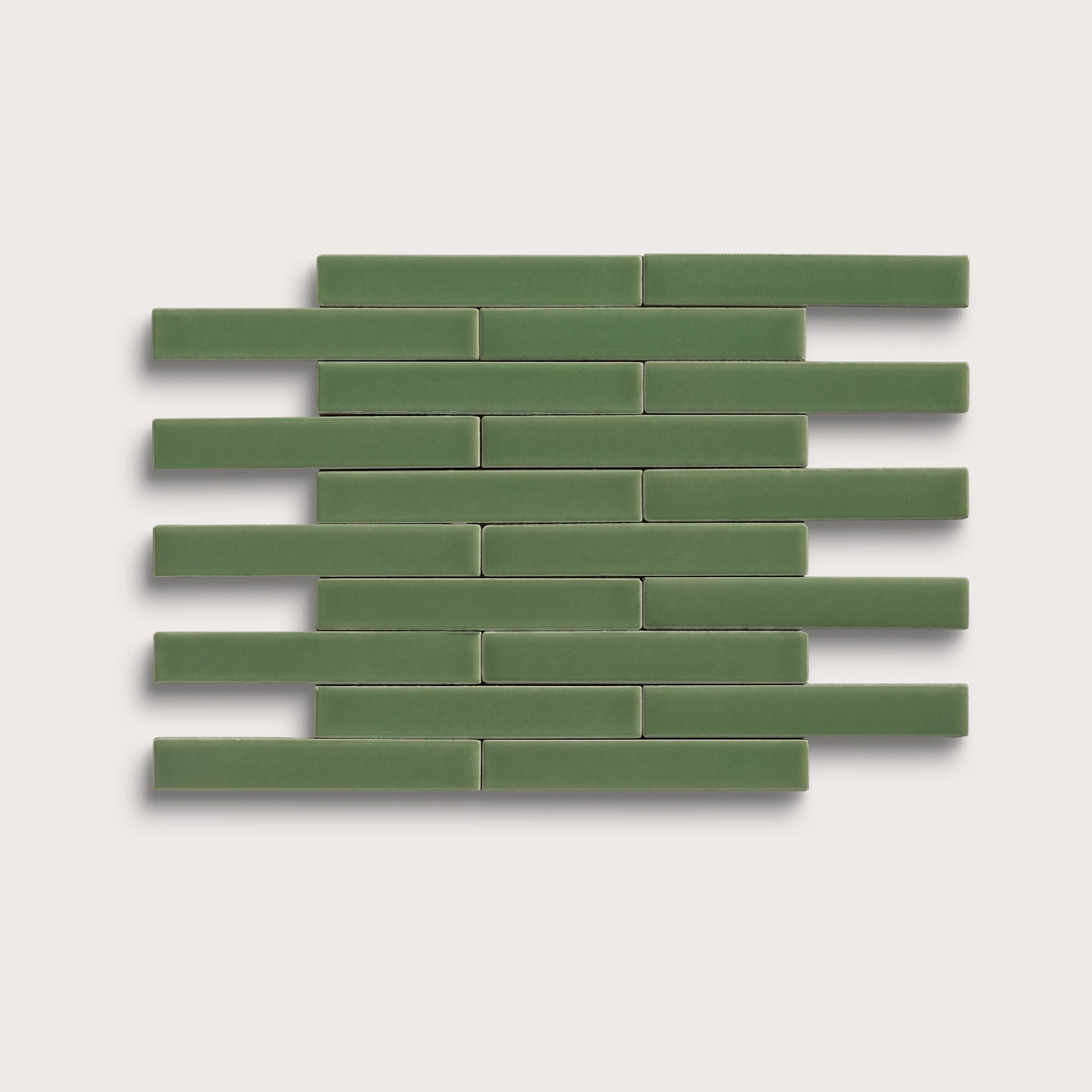 Kale ceramic tile, 1 by 6 inch subway mosaic, matte finish