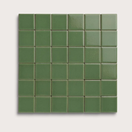 Kale ceramic tile, 2 by 2 inch mosaic, gloss finish