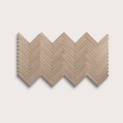 Khaki ceramic tile, 1 by 6 inch herringbone mosaic, matte finish