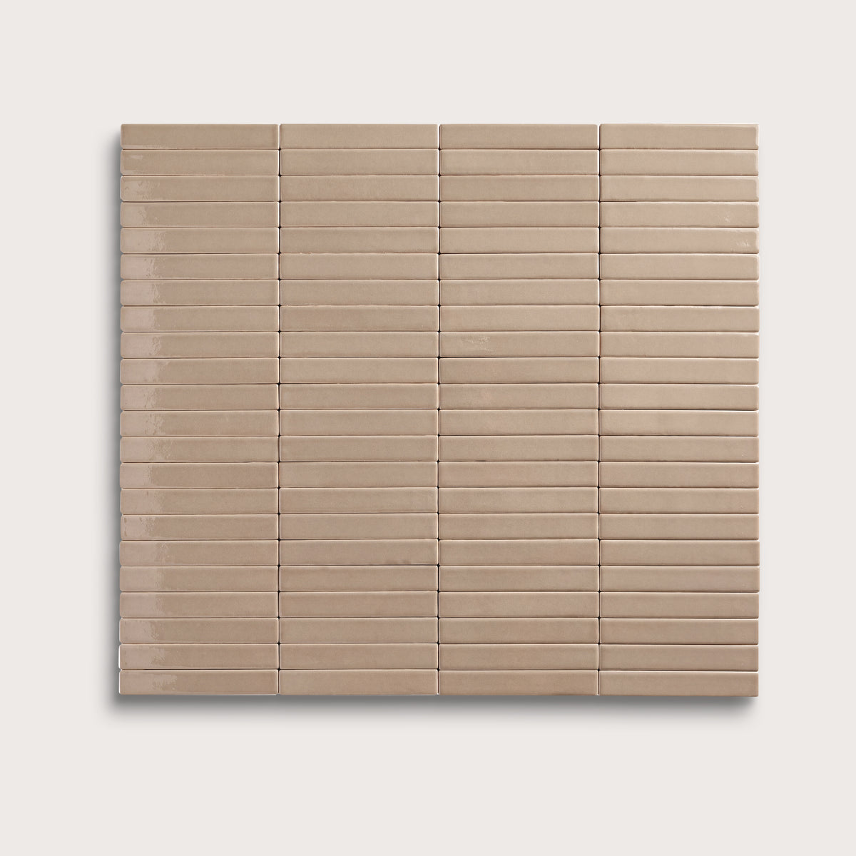 Khaki ceramic tile, 1 by 6 inch stacked mosaic, matte finish