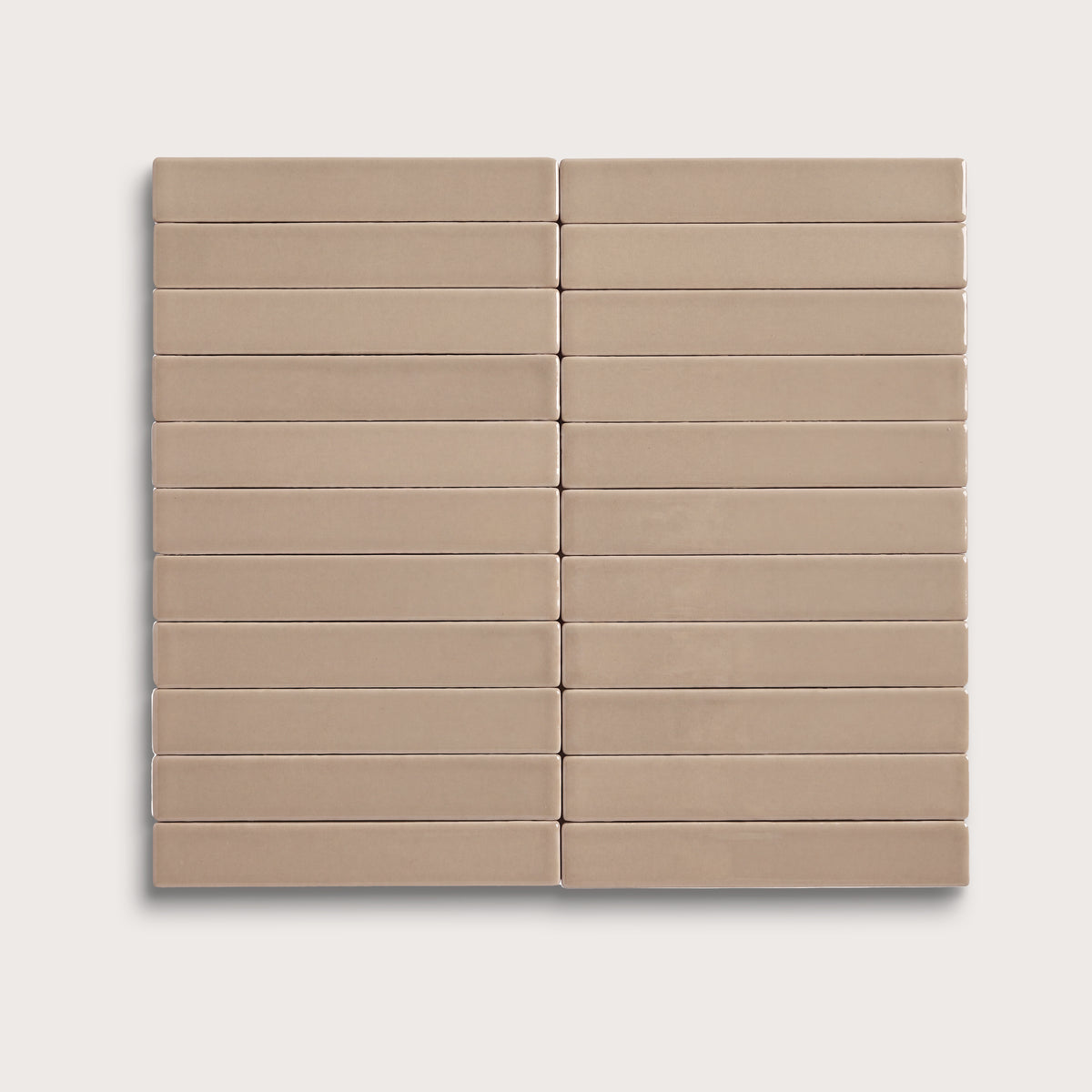 Khaki ceramic tile, 1 by 6 inch stacked mosaic, matte finish