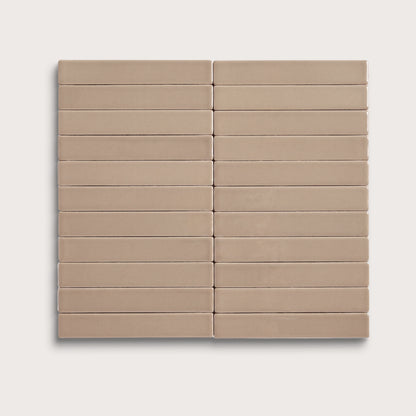 Khaki ceramic tile, 1 by 6 inch stacked mosaic, matte finish