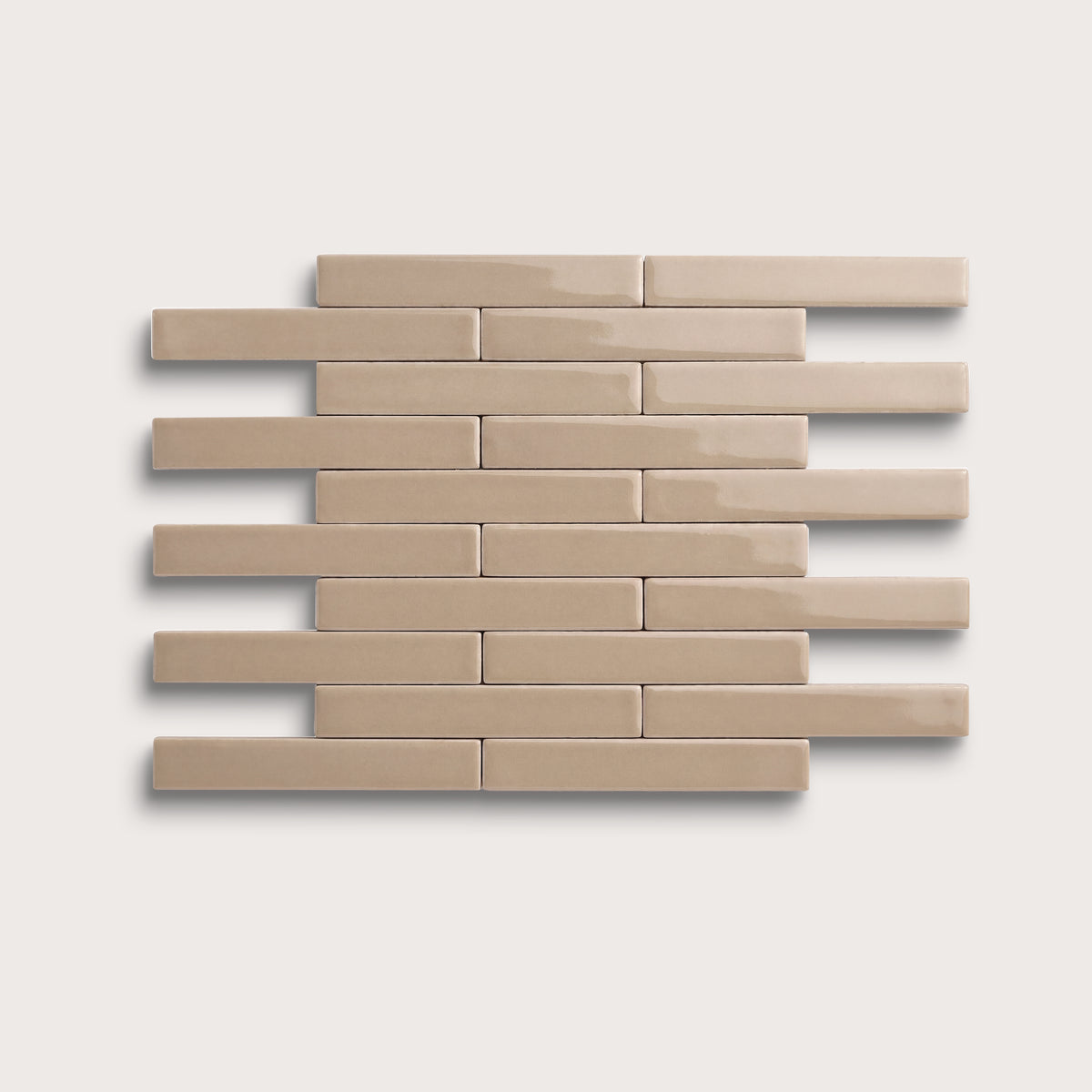 Khaki ceramic tile, 1 by 6 inch subway mosaic, gloss finish