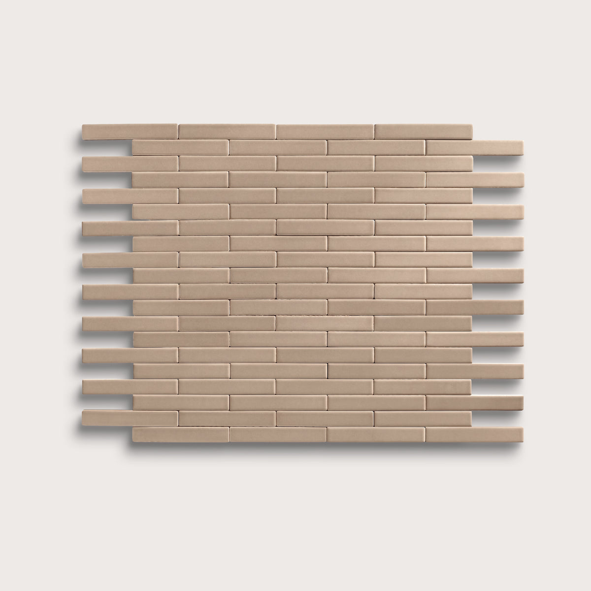 Khaki ceramic tile, 1 by 6 inch subway mosaic, matte finish