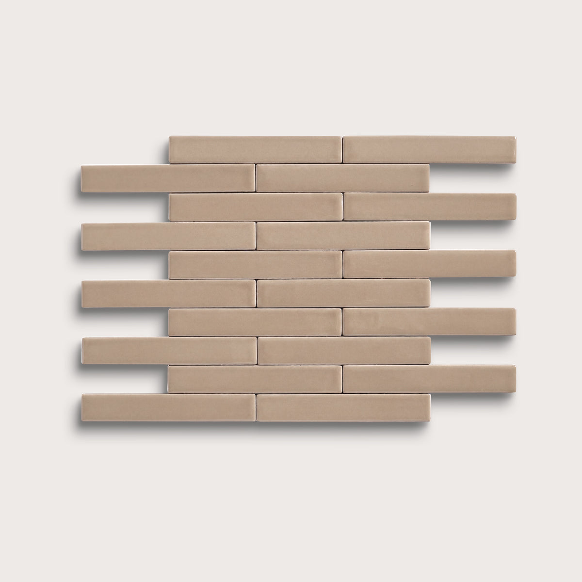 Khaki ceramic tile, 1 by 6 inch subway mosaic, matte finish