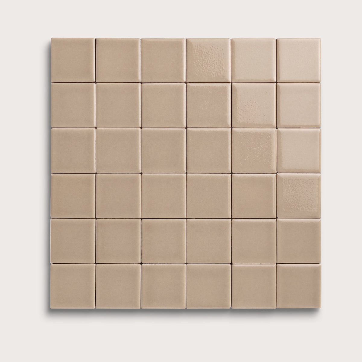 Khaki ceramic tile, 2 by 2 inch mosaic, gloss finish