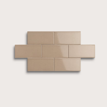 Khaki ceramic tile, 2 by 4 inches, gloss finish
