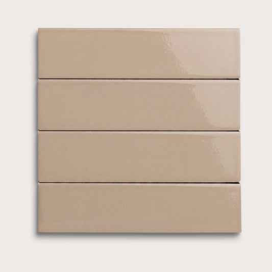 Khaki ceramic tile, 2 by 8 inches, gloss finish