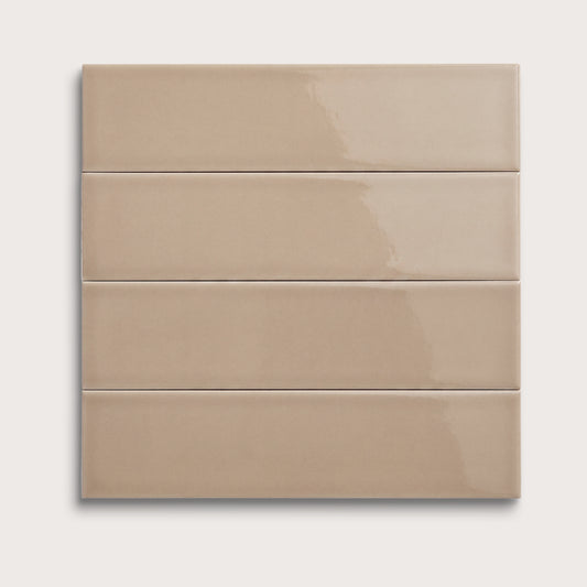 Khaki ceramic tile, 3 by 12 inches, gloss finish