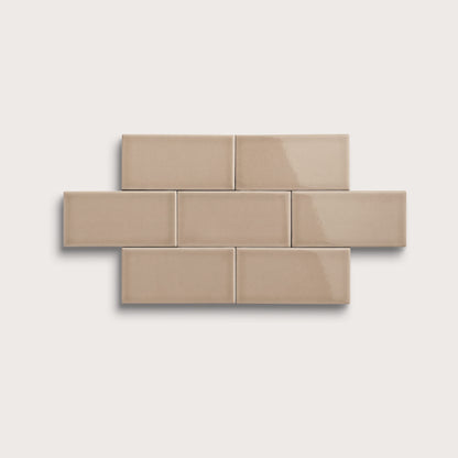 Khaki ceramic tile, 3 by 6 inches, gloss finish