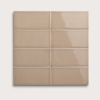 Khaki ceramic tile, 3 by 6 inches, gloss finish