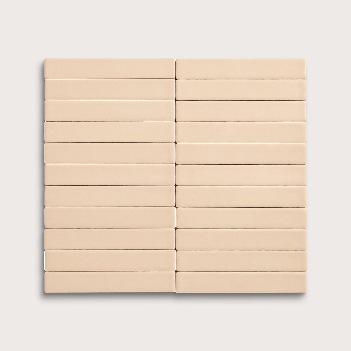 Latte ceramic tile, 1 by 6 inch stacked mosaic, matte finish