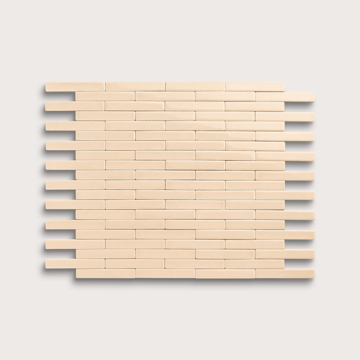 Latte ceramic tile, 1 by 6 inch subway mosaic, gloss finish
