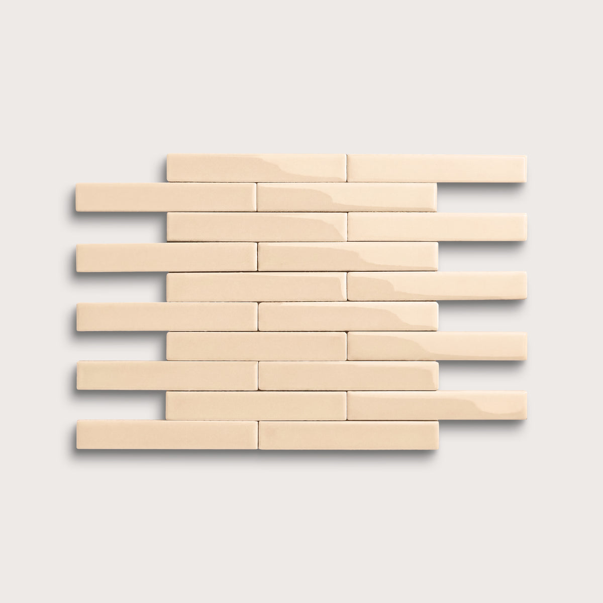 Latte ceramic tile, 1 by 6 inch subway mosaic, gloss finish