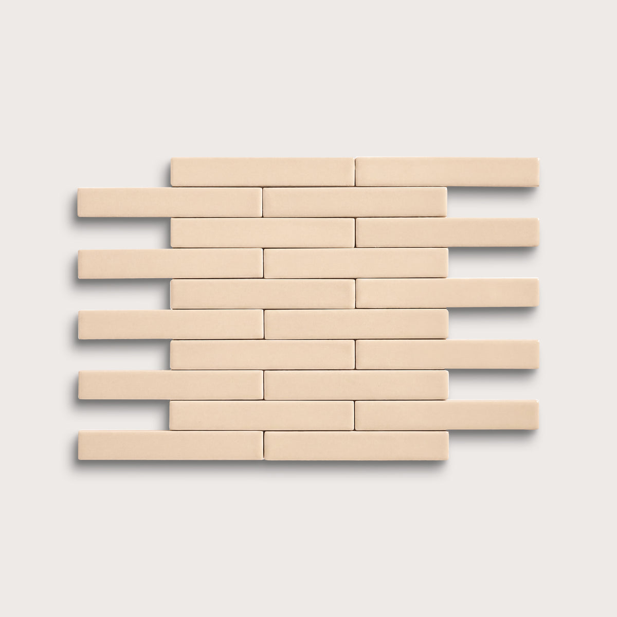Latte ceramic tile, 1 by 6 inch subway mosaic, matte finish