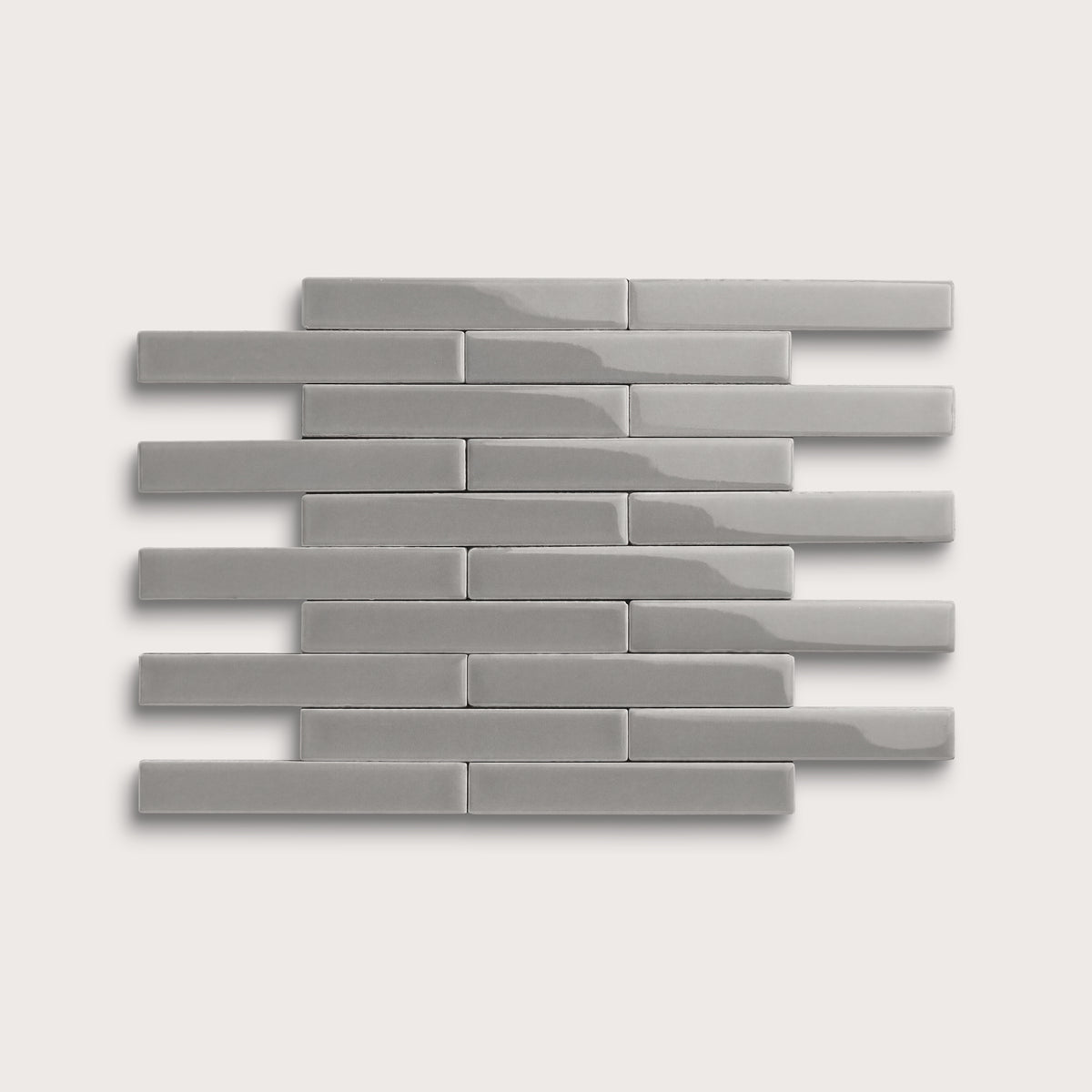 Lunar ceramic tile, 1 by 6 inch subway mosaic, gloss finish